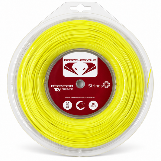 Grapplesnake Aspera Triplum neon tennis string, 1.19 mm, 200 m reel.
